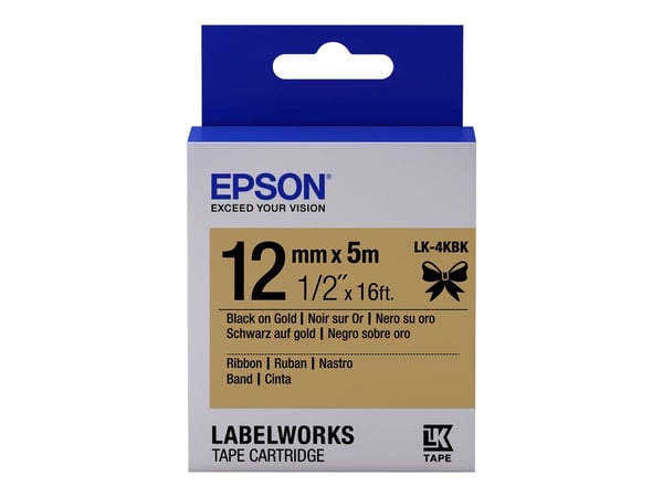 Epson LabelWorks LK-4KBK - Svart på guld - Rulle (1,2 cm x 5 m) 1 kassett(er) etiketttejp - för LabelWorks LW-1000, 300, 400, 600, 700, 900, K400, ...