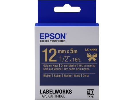 Epson LabelWorks LK-4HKK - Sateng - gull på marineblå - Rull (1,2 cm x 5 m) 1 kassett(er) båndtape - for LabelWorks LW-1000, 300, 400, 600, 700, 90...
