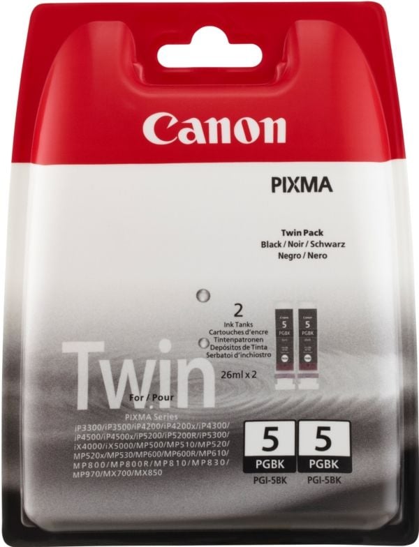 Canon PGI-5 Black Twin Pack - 2-pack - svart - original - blekkbeholder - for PIXMA iP3500, iP4500, iP5300, MP510, MP520, MP610, MP810, MP960, MP97...