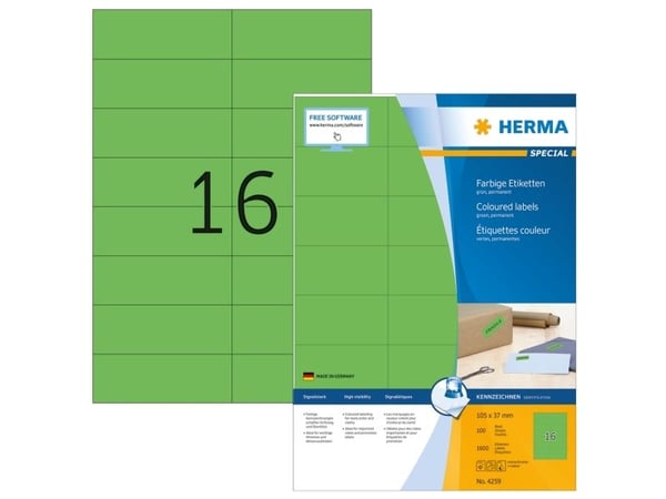 HERMA Special - Papir - matt - permanent selv-adhesiv - grønn - 105 x 37 mm 1600 etikett(er) (100 ark x 16) merkelapper