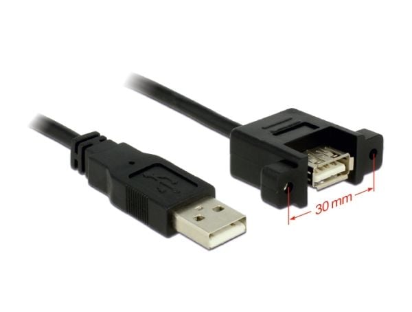 Delock - USB-forlengelseskabel - USB (hunn) til USB (hann) - USB 2.0 - 1 m - tommelskruer - svart