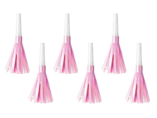 PartyDeco HOR1-081J, Festhorn, Rosa, Hvit, 6 stykker, Bursdag, 125 mm, 140 mm