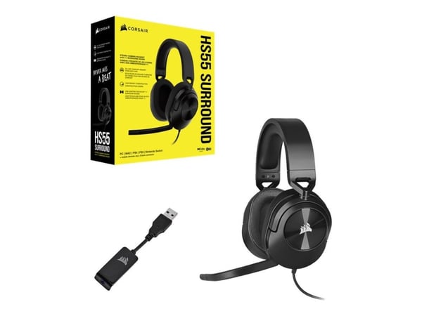 CORSAIR Gaming HS55 SURROUND - Hodesett - full størrelse - kablet - 3,5 mm jakk - karbon