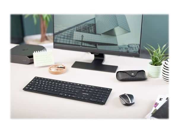 CHERRY KW 9100 SLIM - Tastatur - trådløs - 2.4 GHz, Bluetooth 4.0 - Fransk - tastsvitsj: CHERRY SX - svart, sølv