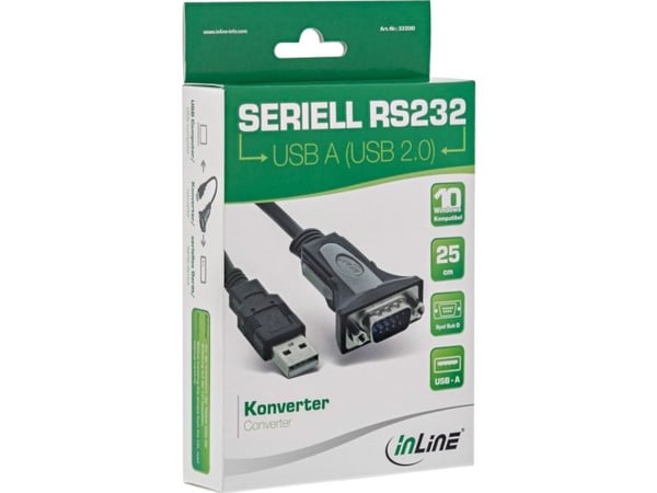 InLine 4043718121441, USB A, DB9, 0,25 m, Svart