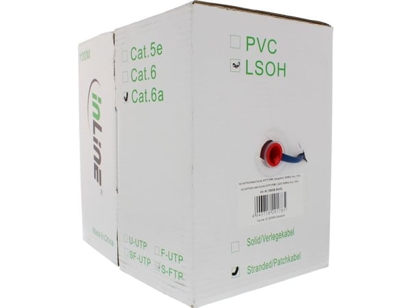 InLine 76899B, 100 m, Cat6a, S/FTP (S-STP), RJ-45, RJ-45, Blå
