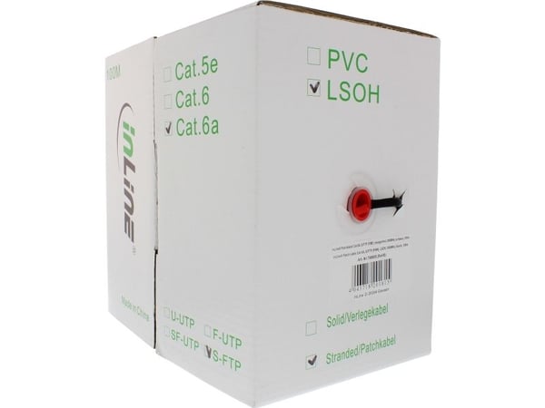 InLine 76899S, 100 m, Cat6a, S/FTP (S-STP), RJ-45, RJ-45, Svart