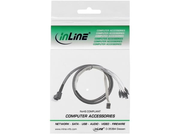 InLine 27631A, 0,5 m, 4x SATA male, 4 x SATA, Ledning feste, Rett, Sort