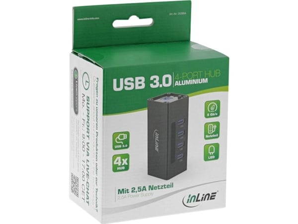 InLine 35395A, USB 3.2 Gen 1 (3.1 Gen 1) Type-A, USB 3.2 Gen 1 (3.1 Gen 1) Type-A, 5000 Mbit/s, Lajittelu, Alumiini, 50 mm