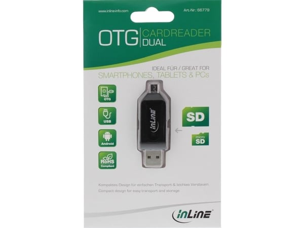 InLine 66779, MicroSD (TransFlash), MicroSDXC, SD, SDXC, Musta, 104 Mbit/s, 128 GB, USB/Micro-USB