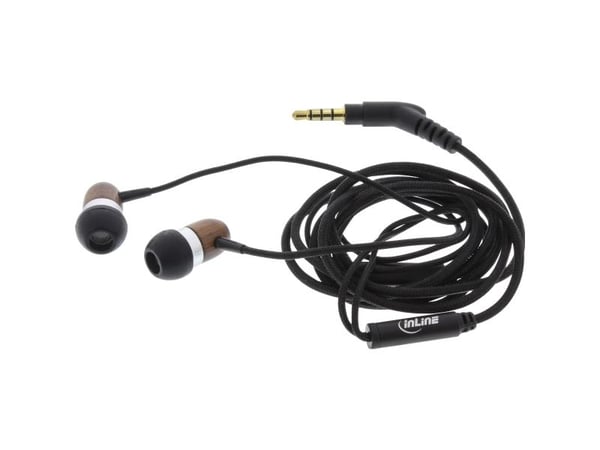 InLine 55357, Koblet med ledninger (ikke trådløs), 20 - 20000 Hz, Samtaler/musikk, 21 g, Hodetelefoner, Valnøtt