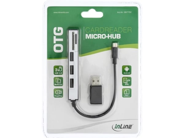 InLine 66775C, MicroSD (TransFlash),MicroSDHC,MicroSDXC,SD,SDHC,SDXC, Musta, 480 Mbit/s, Synteettinen ABS, Micro-USB, 17 mm
