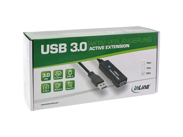 InLine 35655, 10 m, USB A, USB A, USB 3.2 Gen 1 (3.1 Gen 1), Hankjønn/hunkjønn, Sort
