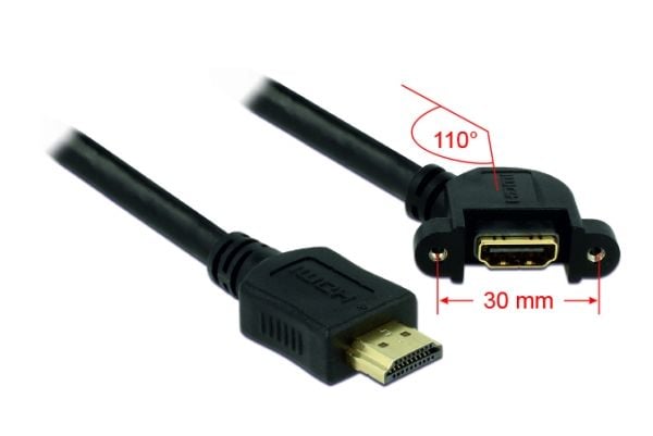 Delock - HDMI-kabel med Ethernet - HDMI hann til HDMI hunn - 1 m - svart - 110°-kontakt