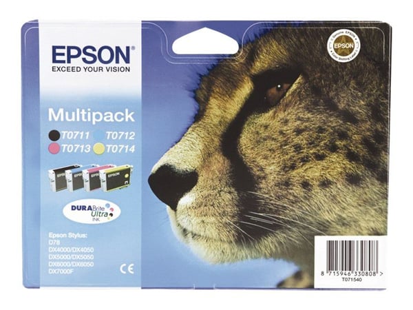 Epson Monipakkaus, 4 väriä T0715 DURABrite Ultra -muste, Syaani, Magenta, Keltainen, Väriainepohjainen muste, 7,4 ml, 1 kpl, Monipakkaus