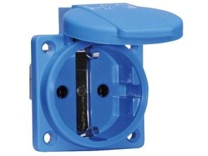 BALS Schuko pistorasia 250V 16A 2-napainen + maadoitus uppoasennus, pikaliittimen laippa 50x50 mm saranoidulla kannella sininen IP44, polyamidi BALS Schuko pistorasia 250V 16A 2-napainen + maadoitus uppoasennus, pikaliittimen laippa 50x50 mm saranoidulla kannella sininen IP44, polyamidi