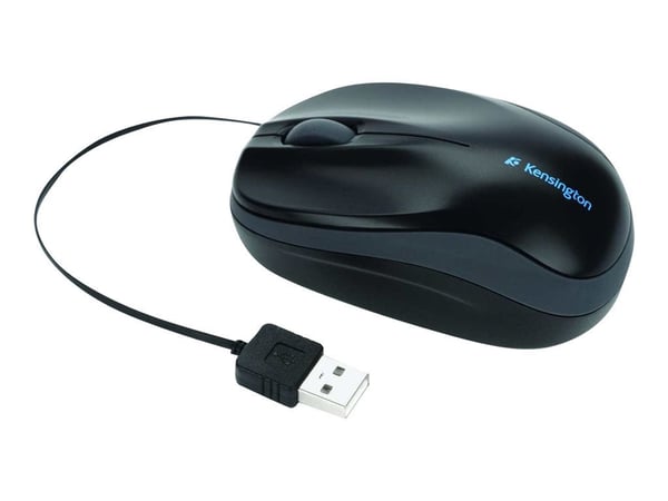 Kensington Pro Fit Retractable Mobile - Mus - optisk - 3 knapper - kablet - USB - svart