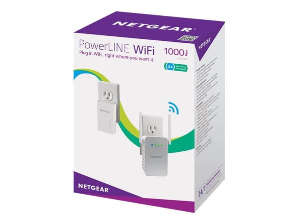 NETGEAR Powerline PLW1000 - Strømlinjeadaptersett 1GbE, HomePlug AV (HPAV) 2.0, IEEE 1901 Dobbeltbånd - veggpluggbar - med NETGEAR PowerLINE 1000 A...