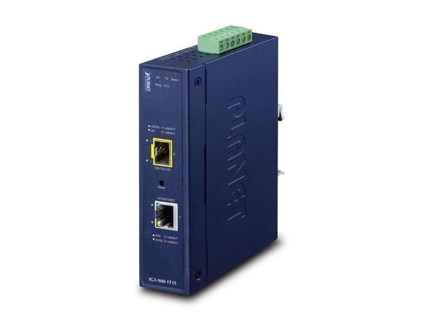 PLANET Industrial 1-Port, IEEE 1588v2, IEEE 802.1D, IEEE 802.1Q, IEEE 802.1ab, IEEE 802.1ad, IEEE 802.1p, IEEE 802.1s, IEEE..., Blå, Aluminium, IP3...