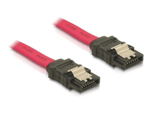 Delock - SATA-kabel - Serial ATA 150/300 - SATA (hunn) til SATA (hunn) - 50 cm - låst, rett kontakt - rød