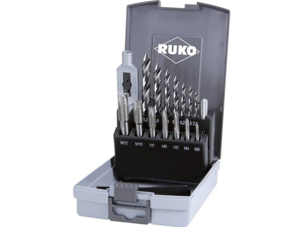 RUKO 259004RO håndgjengbor-sett 15 deler M3-M12 DIN 352, DIN 338 HSS