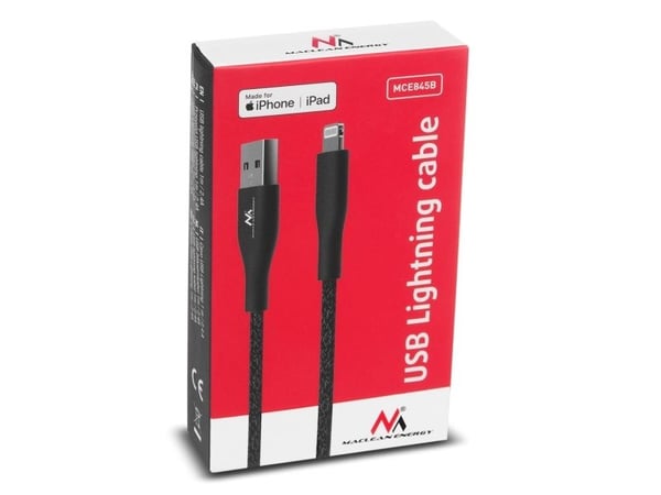 Belysning MFi kabel (gjord för iPhone/iPod/iPad) stöder Fast Charge 2.4A Maclean Energy MCE845B svart längd 1m 5V/2.4A - dataöverföring