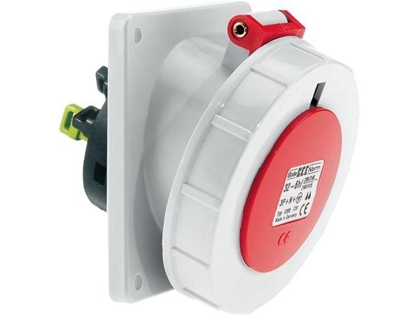BALS CEE stickuttag infällt H6 400V 16A 5-pol röd sned 20°, fläns 100x92mm, Quick Connect® IP67, polyamid