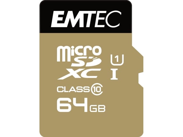 EMTEC Gold+ - Flashminnekort (SD-adapter inkludert) - 64 GB - Class 10 - microSD - gull