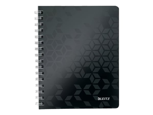 Leitz WOW - Notatbok - trådbundet - A5 (148 x 210 mm) - 80 ark / 160 sider - kvadratisk - 2 hull - svart - polypropylen (PP)