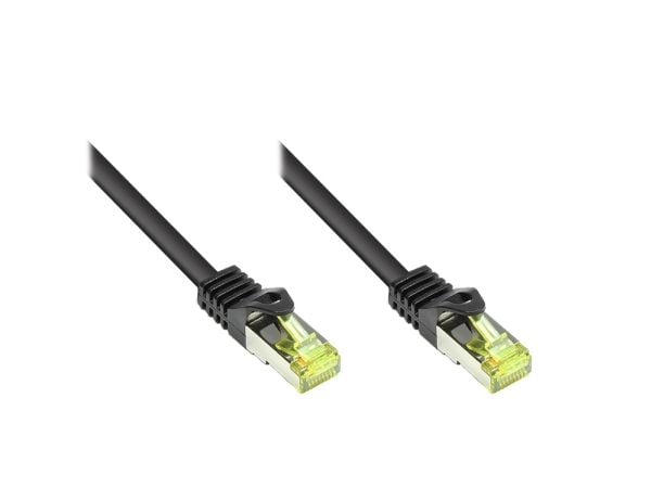 RJ45 patchkabel Cat.7 råkabel og RNS®-låsbeskyttelse S/FTP PiMF halogenfri 600MHz OFC svart 0,25 m Good Connections® (8070R-003S)