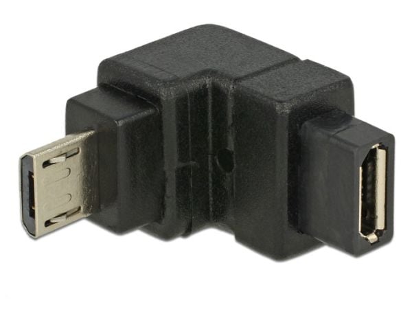 Delock - USB-adapter - Micro-USB type B (hunn) til Micro-USB type B (hann) - 90°-kontakt, nedvinklet kontakt - svart