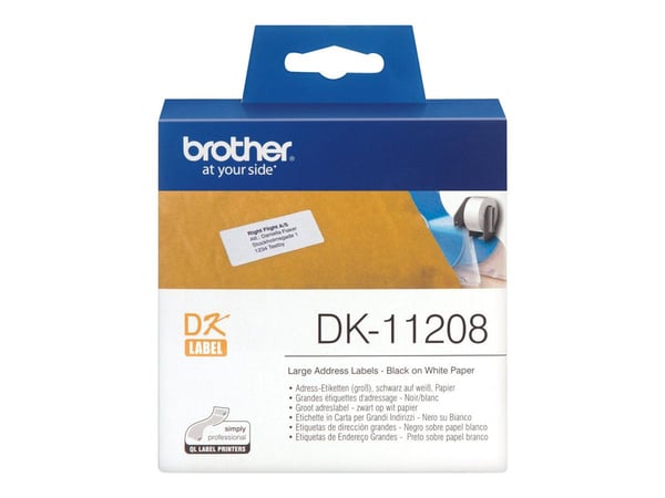 Brother DK-11208 - Svart på hvitt - 400 adresselapper - for Brother QL-1050, QL-500, QL-550, QL-560, QL-570, QL-650, QL-710, QL-720, QL-820