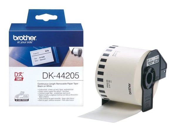 Brother DK44205 - Fjernbart adhesiv - hvit - Rull (6,2 cm x 30,5 m) 1 rull(er) merkelapper - for Brother QL-1050, QL-500, QL-550, QL-560, QL-570, Q...