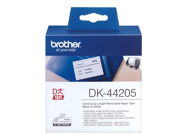 Brother DK44205 - Fjernbart adhesiv - hvit - Rull (6,2 cm x 30,5 m) 1 rull(er) merkelapper - for Brother QL-1050, QL-500, QL-550, QL-560, QL-570, Q...