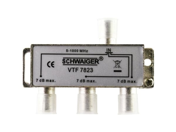 Schwaiger VTF7823 531, Kaapelin jakaja, 5 - 1000 MHz, Hopea, Alumiini, 1 kpl, 74 mm