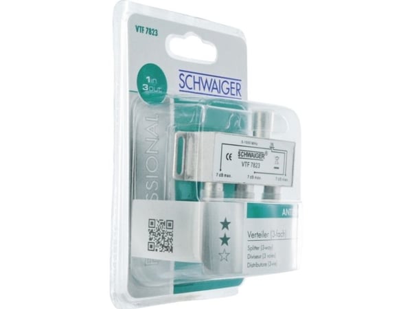 Schwaiger VTF7823 531, Kaapelin jakaja, 5 - 1000 MHz, Hopea, Alumiini, 1 kpl, 74 mm