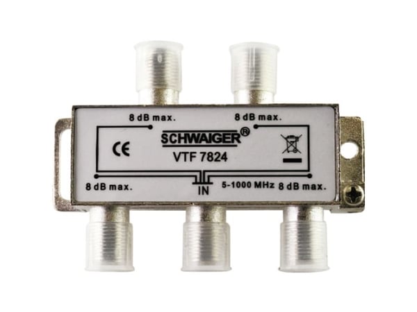 Schwaiger VTF7824 531, Kaapelin jakaja, 5 - 1000 MHz, Hopea, Alumiini, 1 kpl, 74 mm