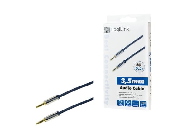 LogiLink 3.5mm - 3.5mm 0.5m, 3.5mm, Hankjønn, 3.5mm, Hankjønn, 0,5 m, Blå