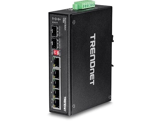 TRENDnet TI-G62 - Switch - ikke-styrt - 5 x 100/1000/10000 + 1 x delt Gigabit SFP + 1 x SFP - DIN-skinnemonterbar, veggmonterbar - DC-strøm - TAA-s...