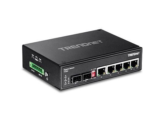 TRENDnet TI-G62 - Switch - ikke-styrt - 5 x 100/1000/10000 + 1 x delt Gigabit SFP + 1 x SFP - DIN-skinnemonterbar, veggmonterbar - DC-strøm - TAA-s...