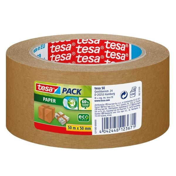 Tesapack Paper - Pakketape - 50 mm x 50 m - ubleket papir - brun
