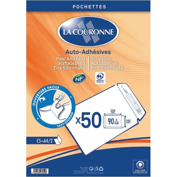 Konvolut La Couronne C5, 162 x 229 mm, 90 g, hvid, pakke a 50 stk.
