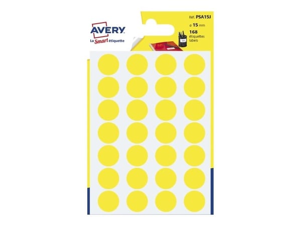 Avery PSA15J, Gult, Rund, Permanent, Papir, 1,5 cm, 168 stykker