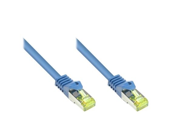 RJ45 liitäntäkaapeli Cat.7 raakakaapelilla ja Snap-in korvakkeella (RNS®), S/FTP, PiMF, halogeeniton, 600MHz, OFC, sininen, 0.25m, Good Connections...