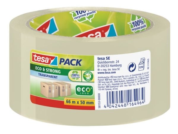 Tesapack Eco & Strong - Pakketape - 50 mm x 66 m - polypropylen - transparent