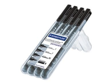 Tussi STAEDTLER® Lumocolor 31-9WP4GS musta - neljällä eri viivanleveydellä