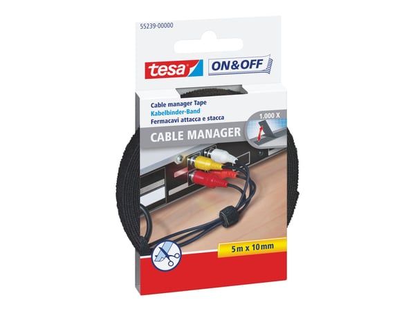 Tesa On & Off - Kabelfestebånd - svart, hvit, blå, gul, rød - 20 cm (en pakke 5)