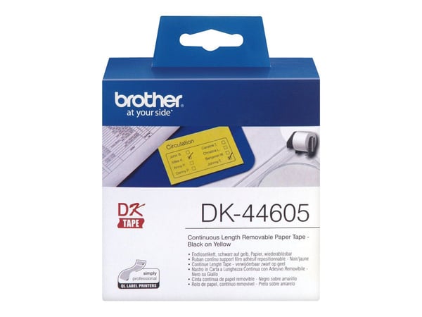 Brother DK44605 - Fjernbart adhesiv - gul - Rull (6,2 cm x 30,5 m) 1 rull(er) merkelapper - for Brother QL-1050, QL-500, QL-550, QL-560, QL-570, QL...