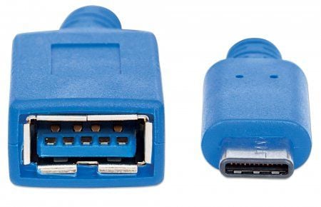 Manhattan 353540, 0,15 m, USB C, USB A, USB 3.2 Gen 1 (3.1 Gen 1), Hankjønn/hunkjønn, Blå