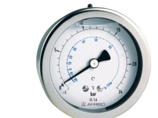Afriso RF80KT GLY-D711 - Manometer, R290, 7/16'' UNF, Skala -1/+12,5 bar, Ø80